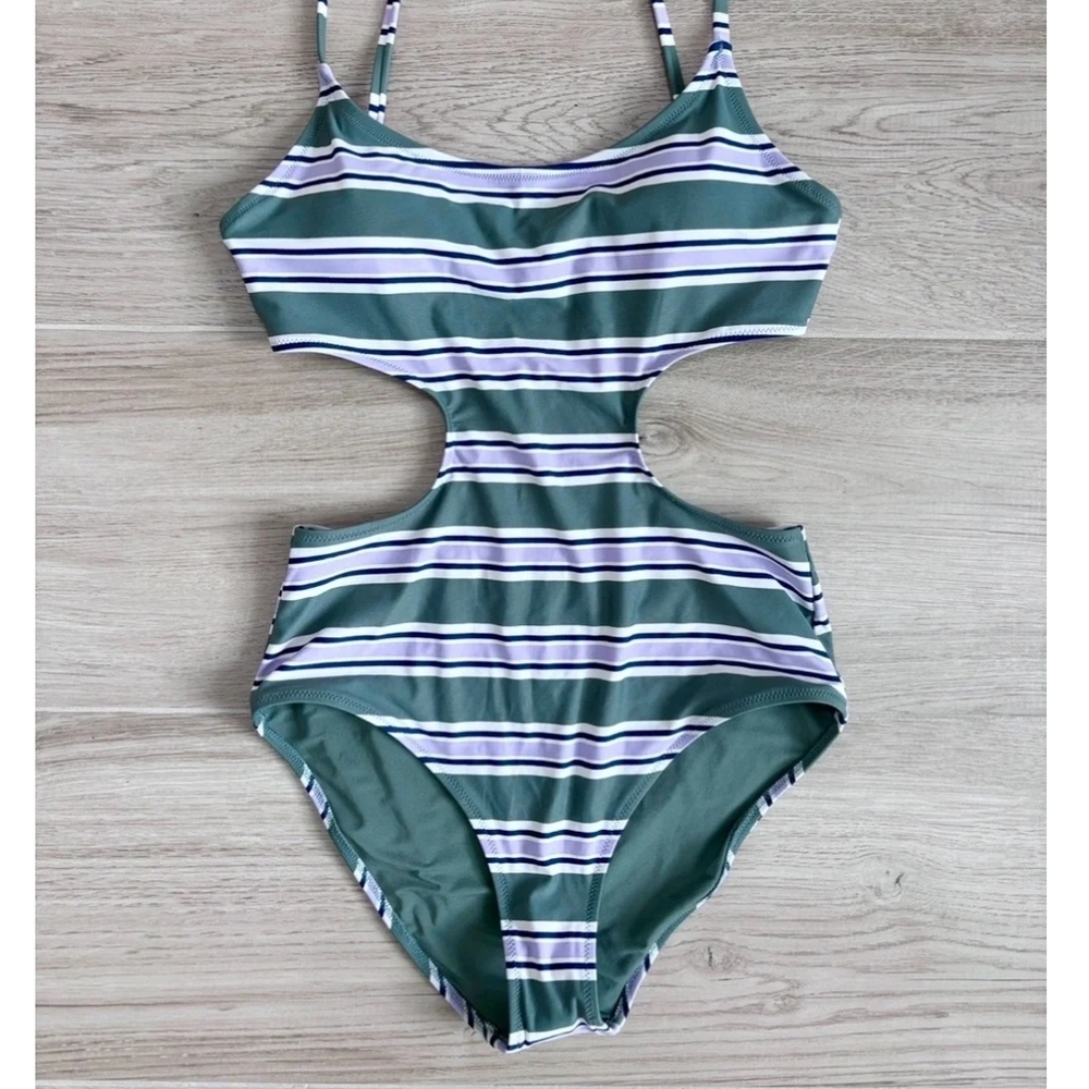 AERIE Striped Cutout One-Piece Swimsuit